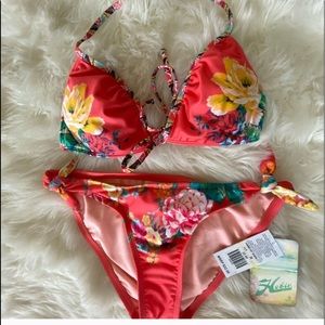 Two piece floral Salmon pink bikini